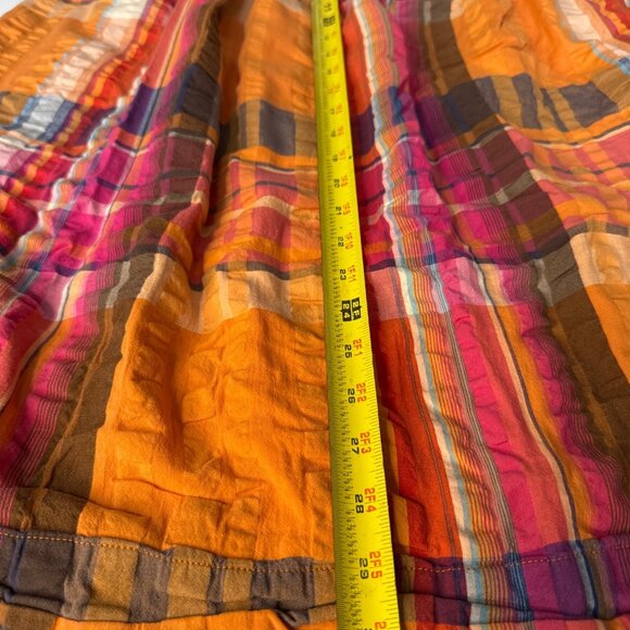 Anthropologie XS Crinkle Plaid Midi Skirt Multicolor Lightweight Cotton Blend El - Picture 7 of 10